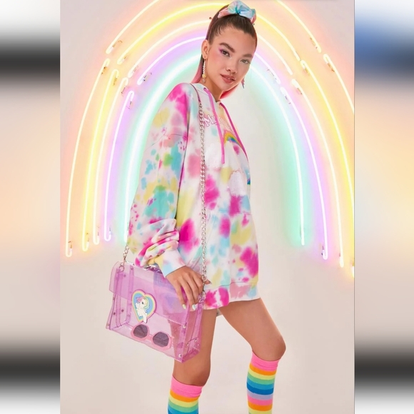 🆕️SzL My Little Pony Rainbow Friendship Is Magic Tie Dye Oversized Hoodie - Picture 2 of 6